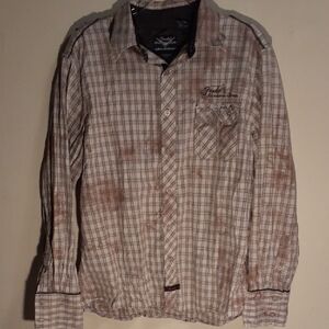 Fender Men's Button Down Shirt - Cream and Brown Plaid